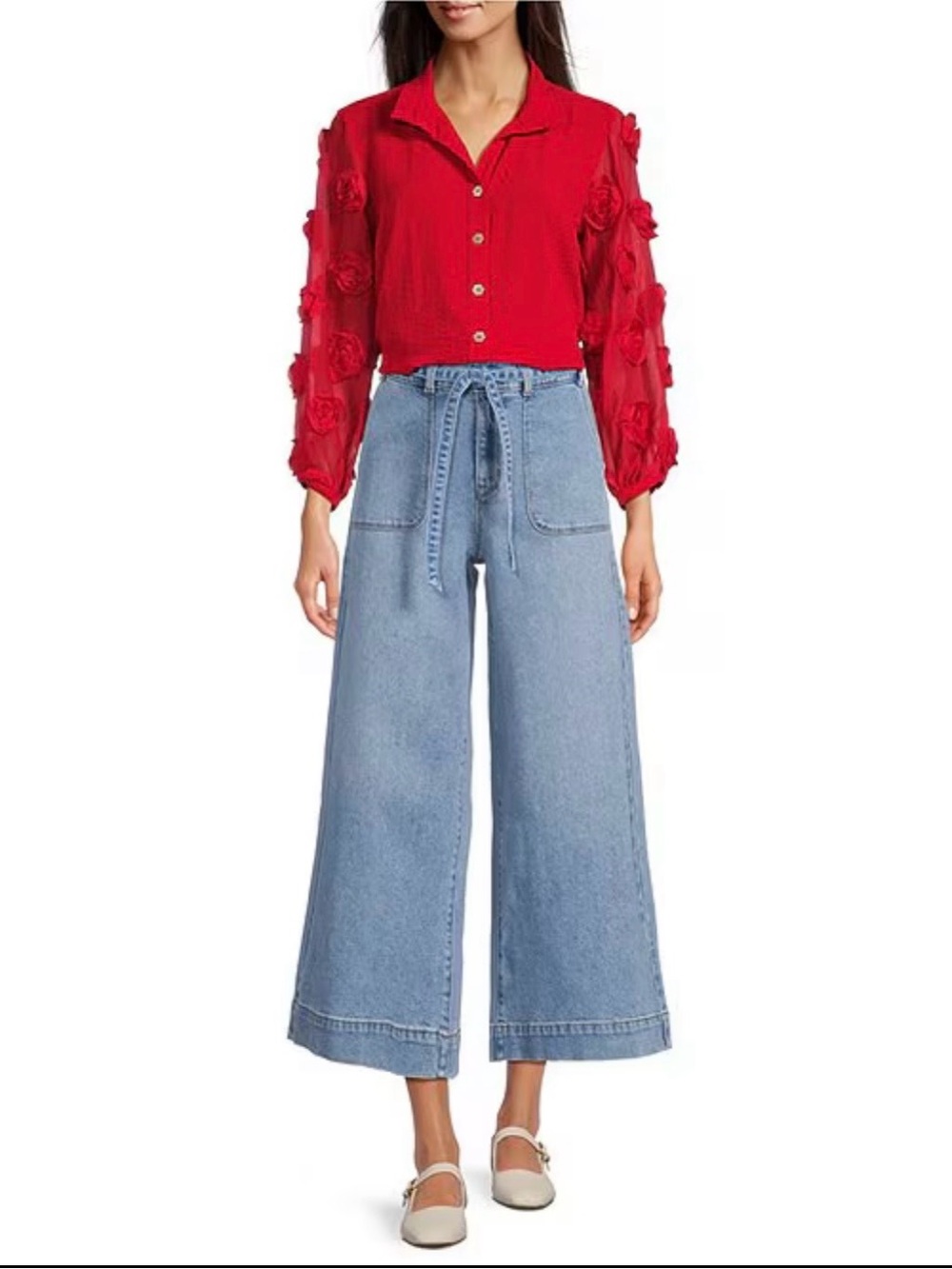 NWT Code Bleu High Rise Wide
Leg Cropped Jeans Size 14W Belted
Patch Pocket Deni
